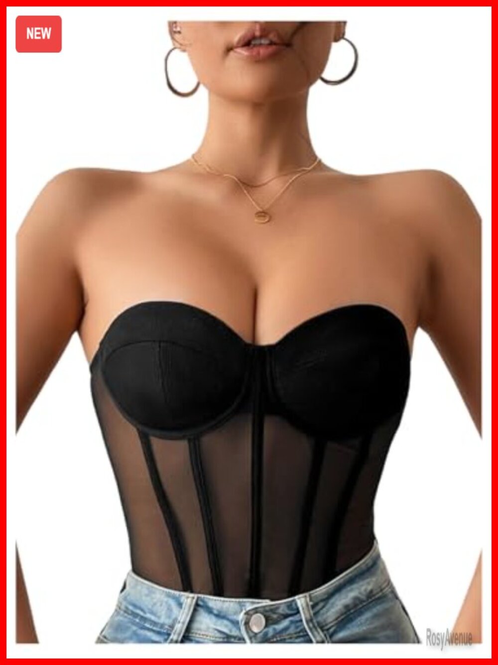Mesh Strapless Corset Bodysuit Sheer Tube Top Club Party